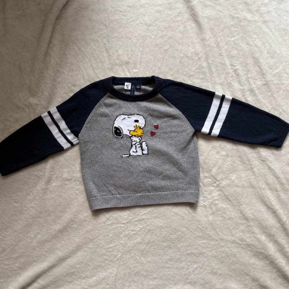 Janie and Jack Gray and Navy Snoopy Sweater